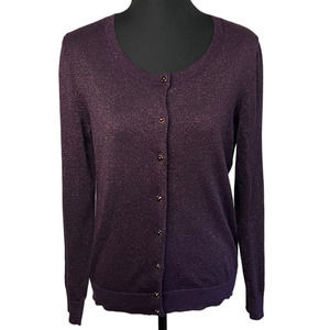 Talbots Purple Sparkle Cardigan Size M Lightweight Long Sleeve Holiday Career